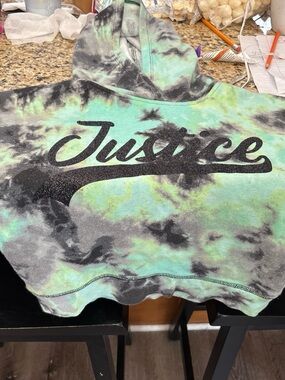 Justice Girls Tie-Dye Hoodie in Mint Green, Black & Gray